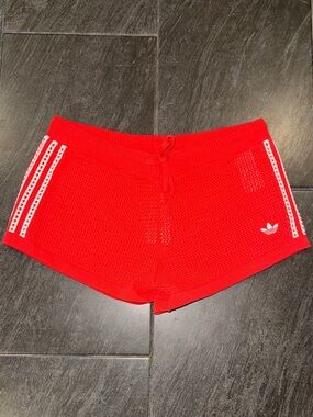NWT adidas Red Athletic Mesh Shorts with White Stripe Detail